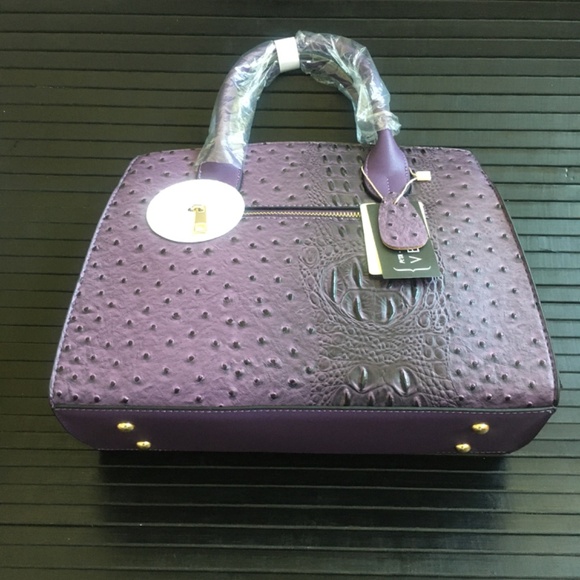 new DARK PURPLE color Mellow World VIRGINIA Croc/Ostrich Pattern Handbag - Picture 7 of 8